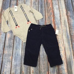 Gap Boys 0-3 M Suspender Shirt & Blue Lined Pants